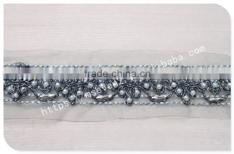 Beautiful design 4cm width guipure embroidery french beaded lace for dress