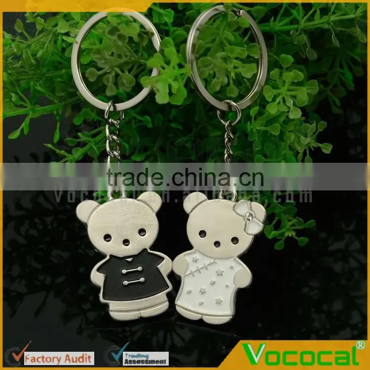 1 Pair of Cartoon Bear Couple Style Pendant Metal Keychain Key Ring Silver Hanging Ornament