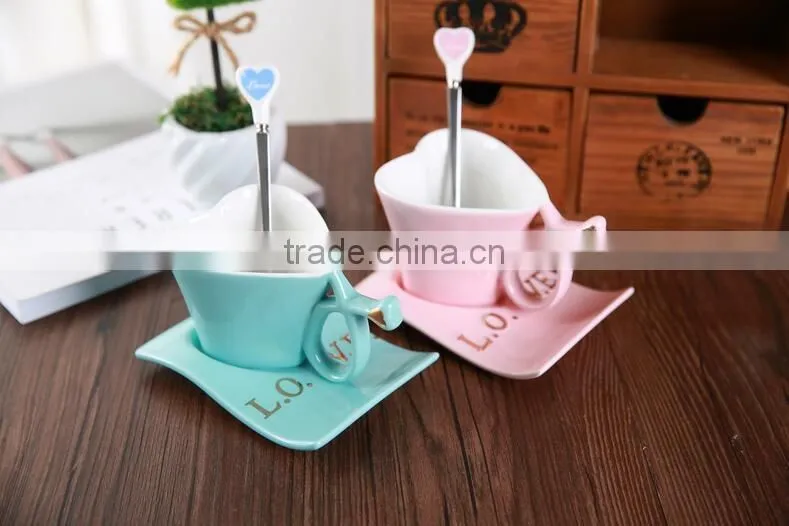 250ml Ceramic mug with special handle Heart shaped coffee mug
