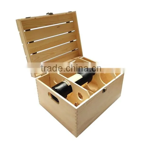 100% High-Quality Pine Wood Red Wine Square Box, Bottle Storage Packaging Box