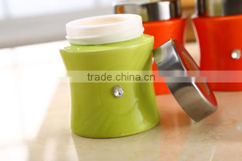 kitchenware ceramic canister set with stainless metal stand