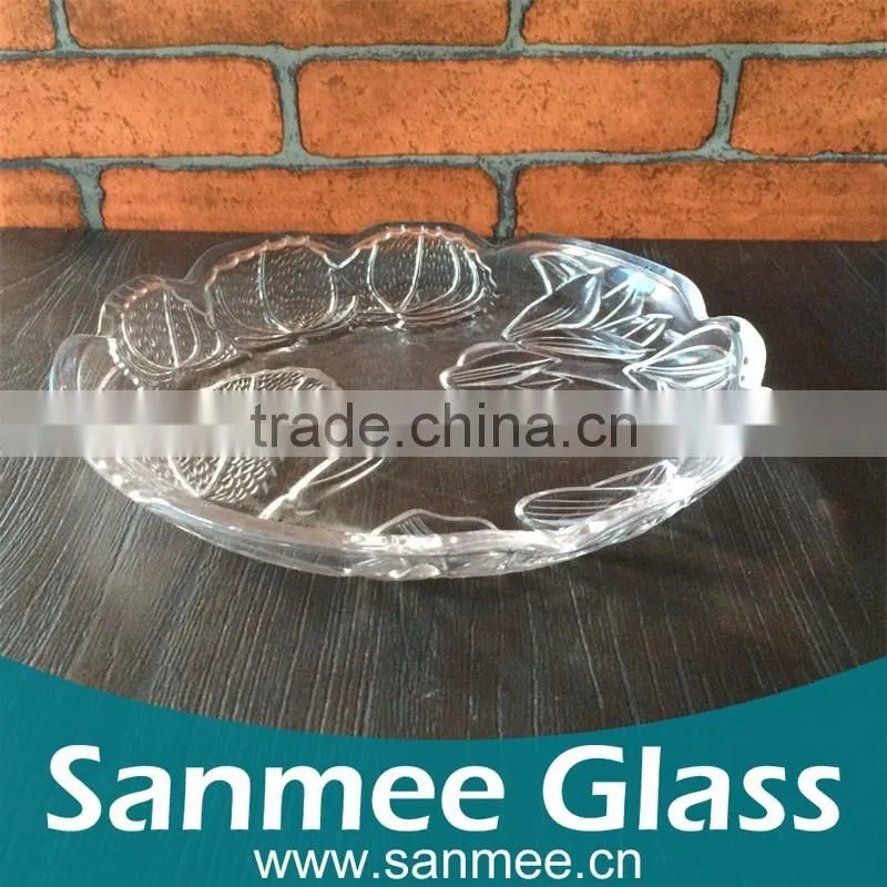 Chinese Style Lotus and Goldfish Decorative Fruit Glass Plate