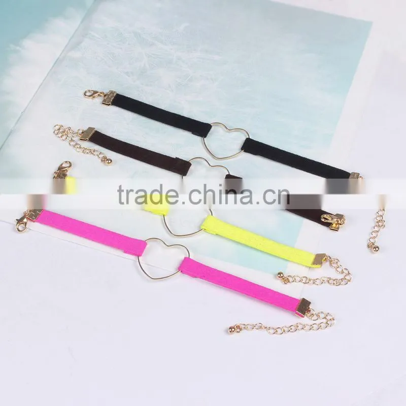 gold hollow heart charm suede leather bracelet lovers jewelry gifts