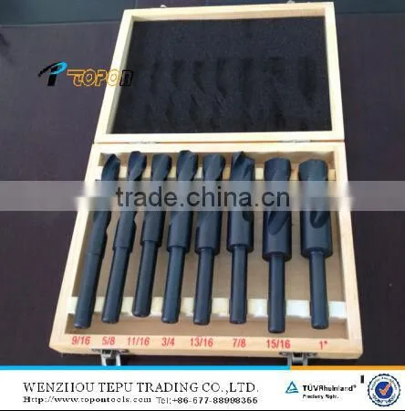 8 pcs HSS Cobalt Reduced Shank Drill Bits Set in wood box
