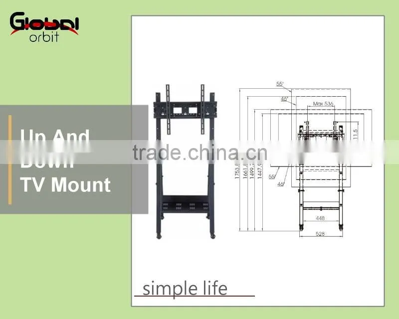 New design modern metal TV bracket, adjustable movable TV cart stand
