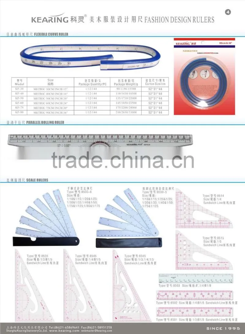 Kearing Brand 5pcs combination plastic scale ruler for engineering #8500-5