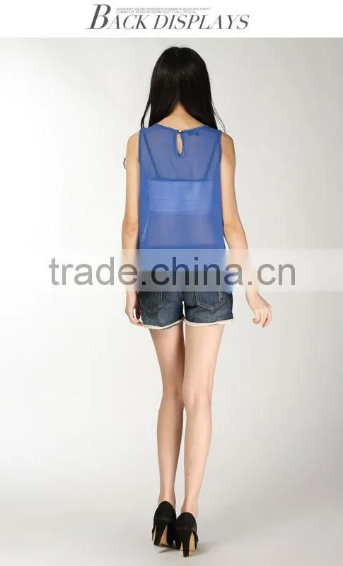Sequined Navy Elegant Ladies Casual Tops Blouses 2015