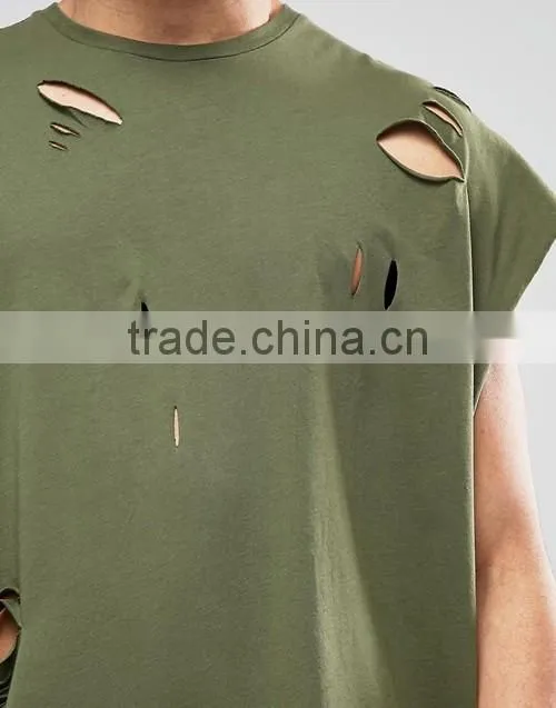 Customize men cheap 100% cotton super oversized jersey t-shirt with distressing and curved hem