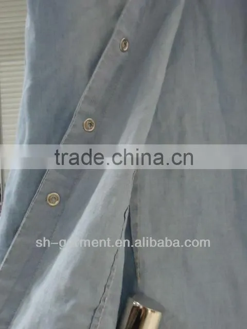 womans blue short sleeve shirt with two chest pockets 22