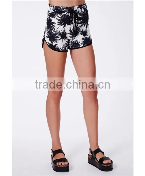Black Palm Print Girls Wear Beach Board Shorts