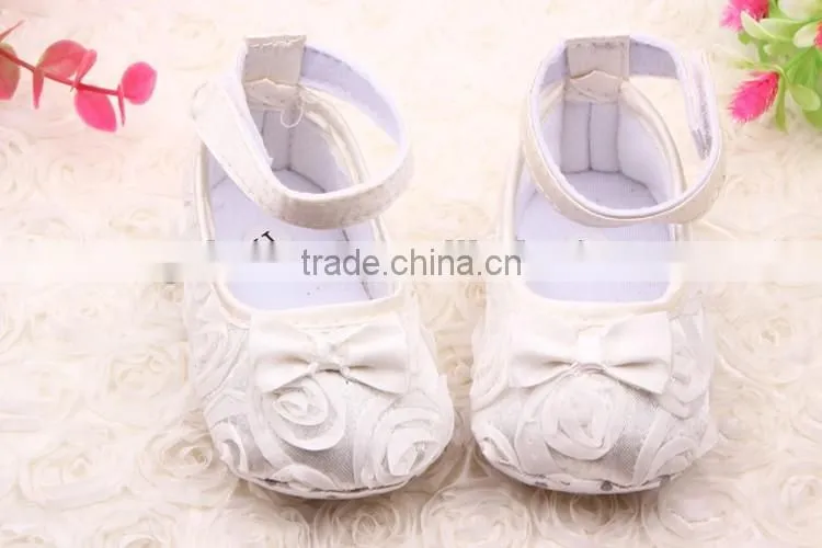White rose shading baby girls dress shoes with bowknot