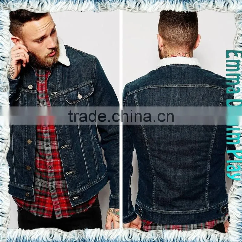 2016 Latest Model Mens Fashion Buttons Up Blue Fleece Lining Denim Jacket