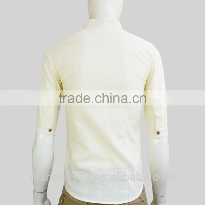 2016 latest design custom elegant sim fit mandarin collar linen shirt