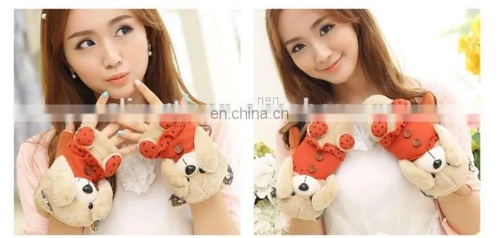 2015 wholesale custom fashion girls jacquard pretty cartoon animal gloves