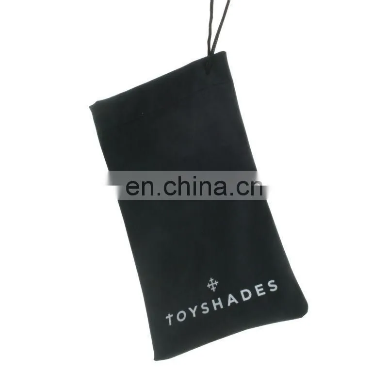 logo stamped black customisable microfibre mobile hanging pouch
