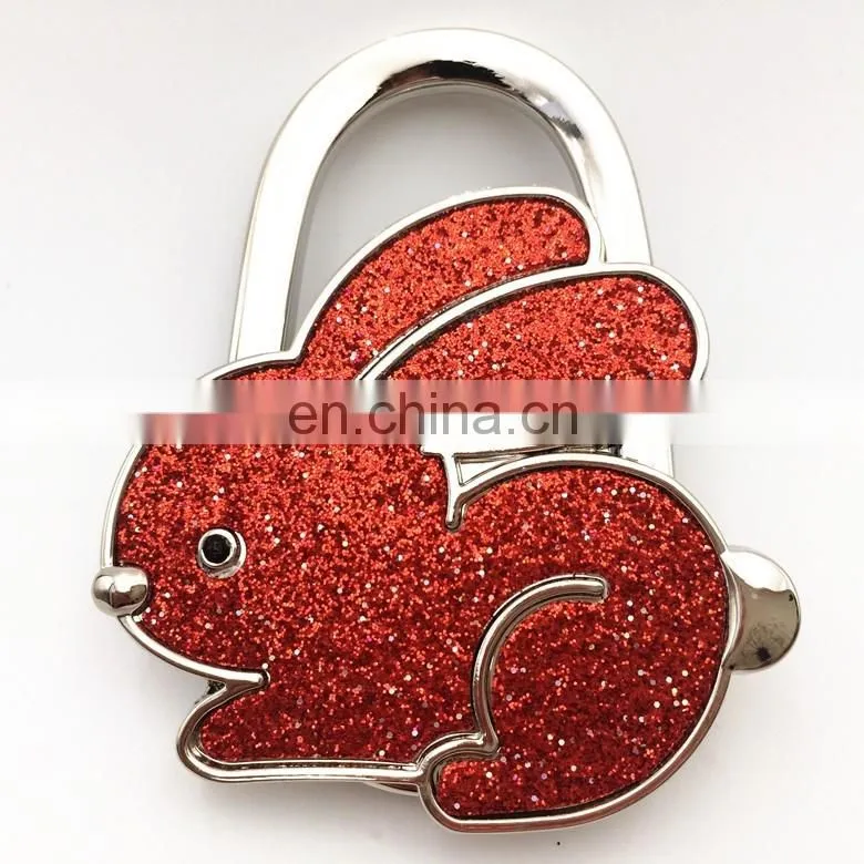 Wholesale rabbit shape foldable purse hanger/ bag hook with glitter