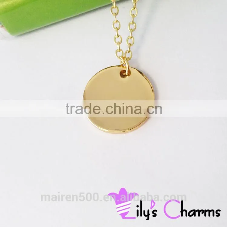 2015 New fashion Polished Silver Gold Disc initial Pendant Necklace