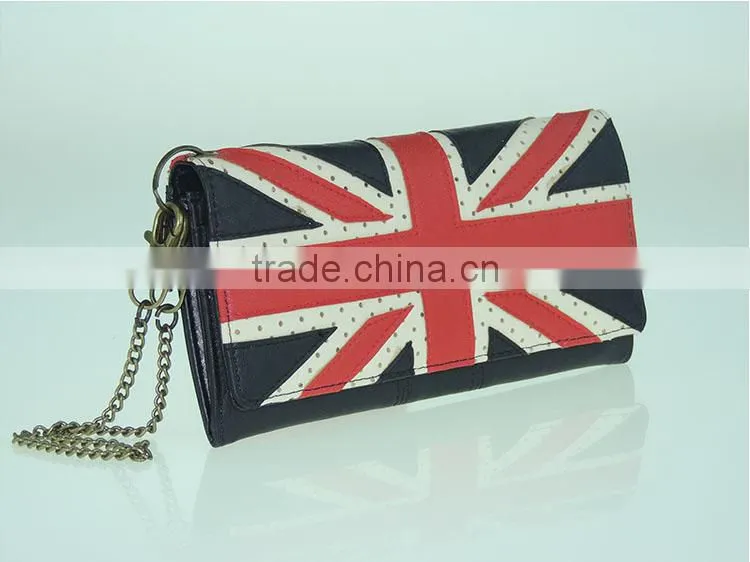 european leather chain slim wallet for women