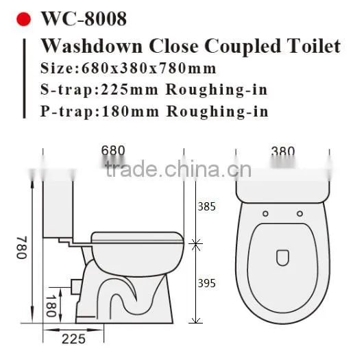 Two-Piece Washdown Watermark Toilet Factory S/P Trap with Geberit or R&T Flush Valve Soft Closing Cover, Australian WELS WC-6014