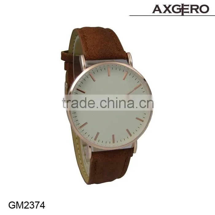 2016 Fashion stainless steel back water resistant leather wrist watch