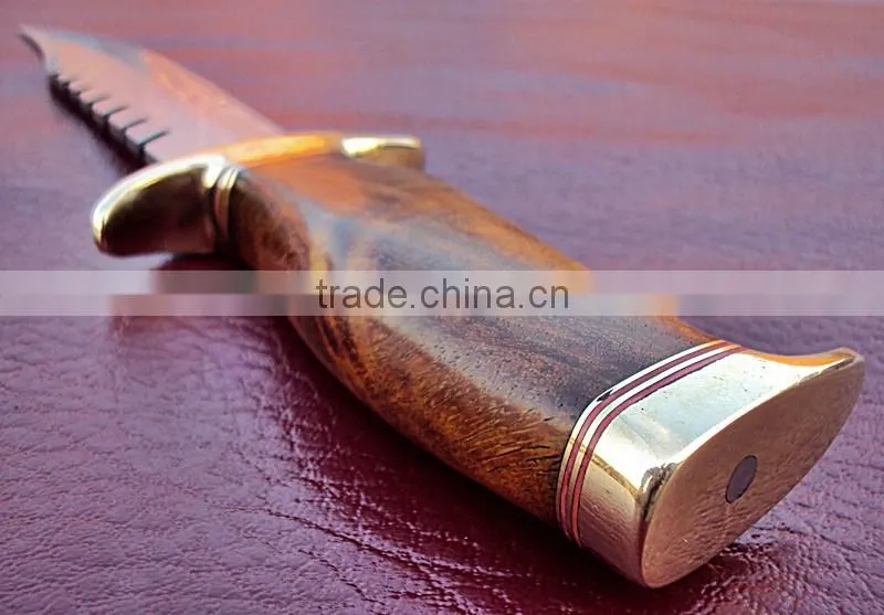 Bowie Hunting custom handmade stainless steel 15 inch Hunting knife Solid walnut wood Handle and Brass Thumb Guard / Clip