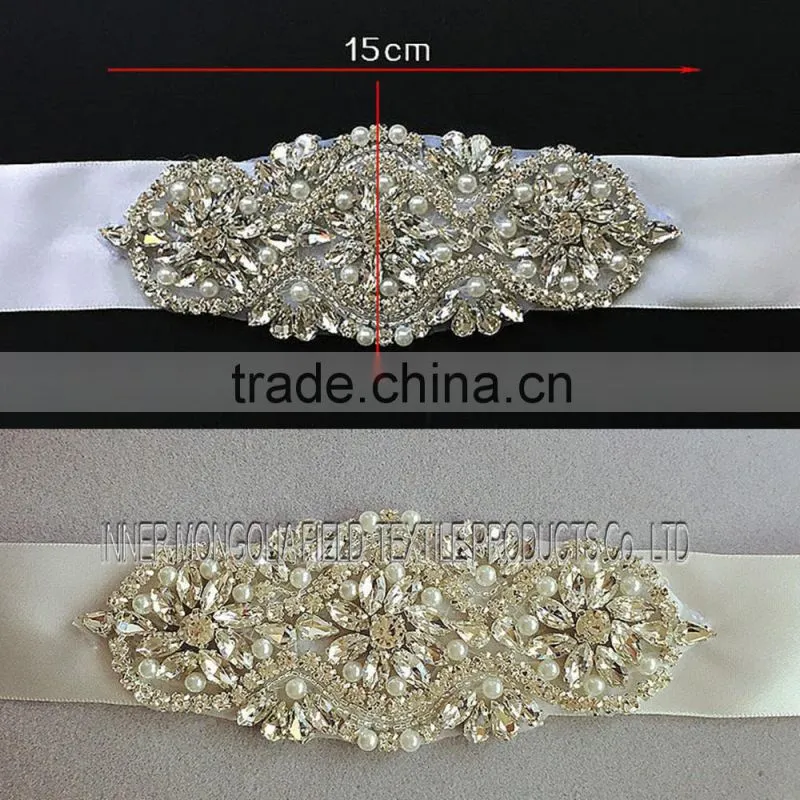 Luxury Glass Rhinestones applique Ribbon Wedding Belt Sash for bride Handmade