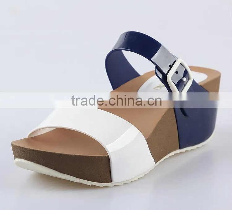 2015 Women Jelly PVC Slipper shoes Stitching Color PU Wedge Sandals PU Wedges Shoes