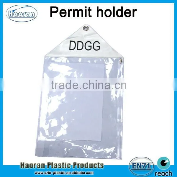 New design PVC zip lock Flexible Sheeting Permit Holder document holder