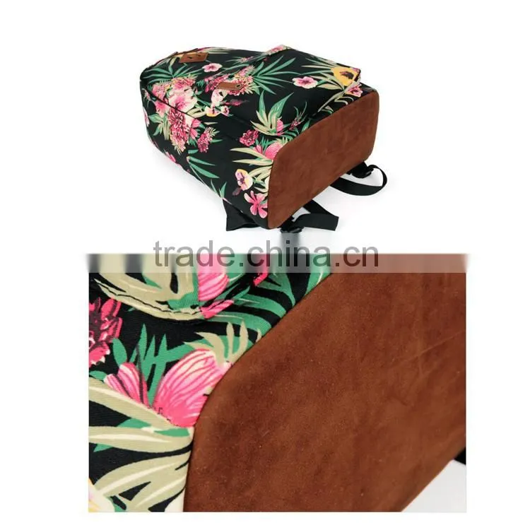 2016 new fashion trendy teenagers canvas backpack floral school backpack