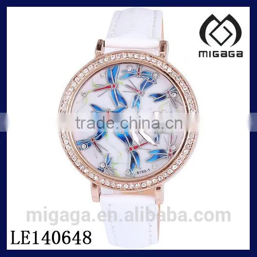 fashion alloy case rhinestone bezel ceramics watch for women*rosy gold plating rhinestone ceramics watch