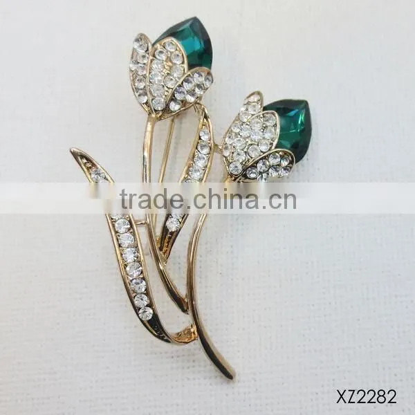 Multi color rhinestones fashion flower brooch wholesale gold platting branch brooch
