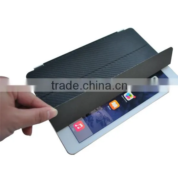 Anti-shock three folds case for ipad air, carbon fiber pattern case for ipad