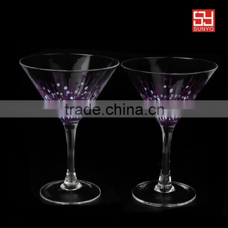 Purple unique design leadfree crystal high quality customized clear martini cocktail glass