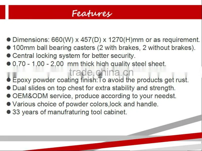 Rolling Aluminium Profile Handle tool box and top chest with 16 drawers