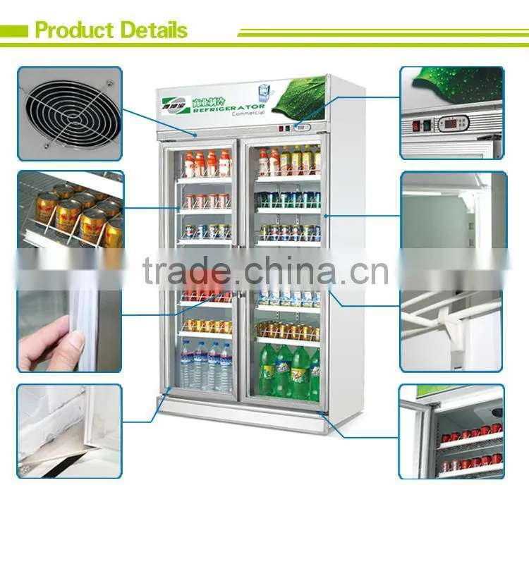 Commercial Luxury Double Glsss Door Beverage Cooler & Freezer, Beverage Showcase, Bottle Cooler
