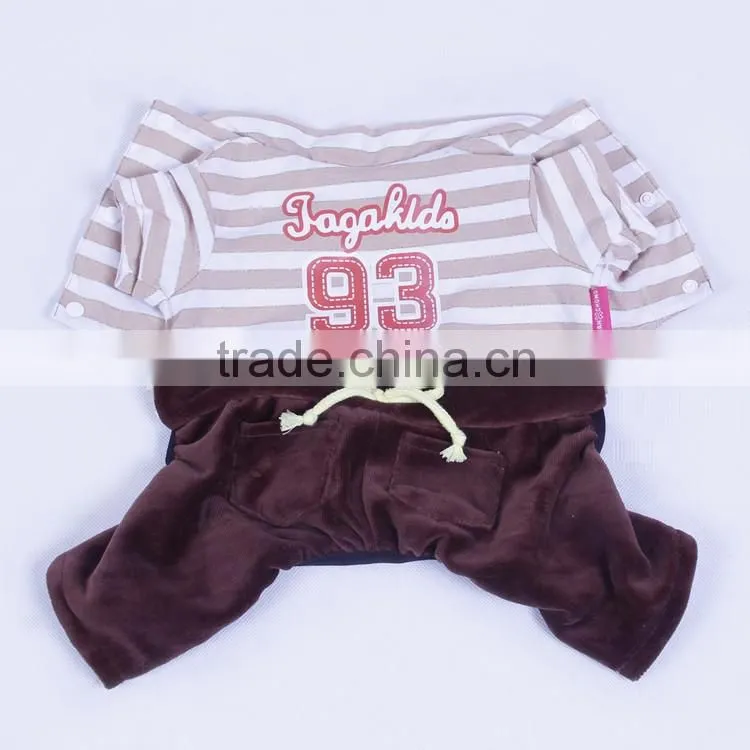 brown stripes cotton + velvet spring dog leisure sports clothes with four-legs