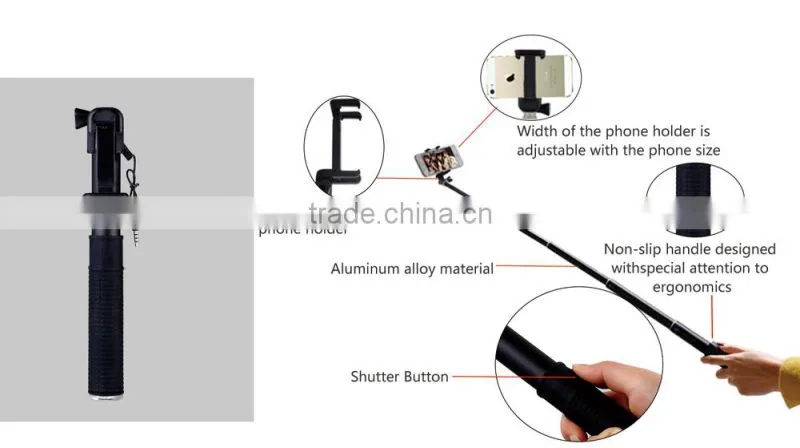 2015 Extendable Wholesale Bluetooth Monopod Selfie Stick For iPhone/Samsung