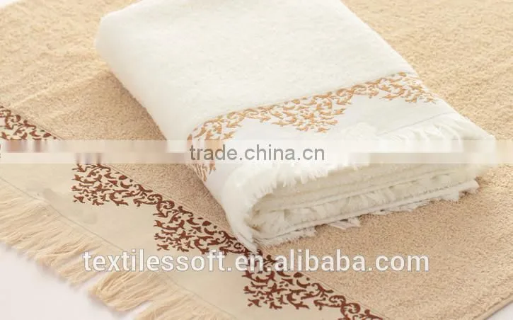 best sale bamboo fiber solid color soft satin border bath towel with macrame