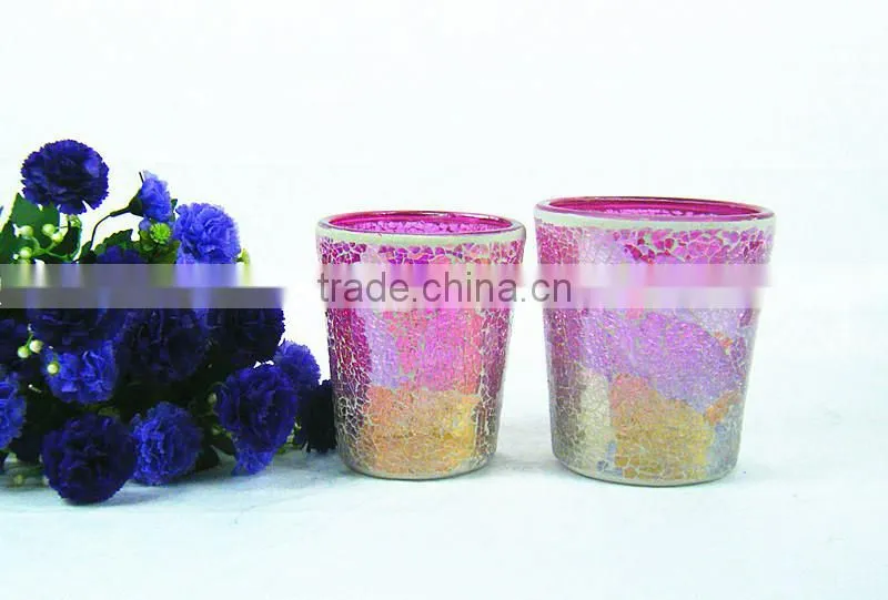 Mosaic glass candle holder with owl design