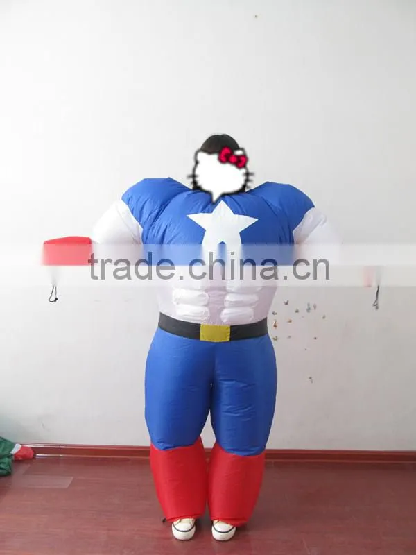 DJ-CO-111 Adult Chub Captain America Inflatable Blow Up Color Full Body Costume Jumpsuit