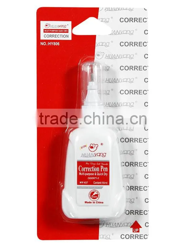 Fast-drying metal tip correction fluid for office n school corrector liquid in blister card HY-637 16ml