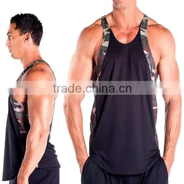 Men's Fitness Two Tone Dri Fit Poly Stringer Tank Top(YCT-C0322)