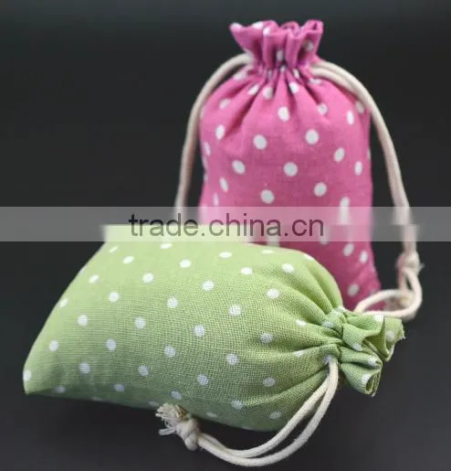 Promotion hemp dots printed jute drawstring bag with low price