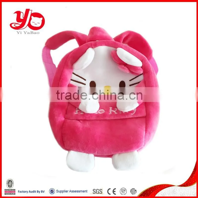 Custom plush pink cat backpack, hot selling soft animal plush backpack