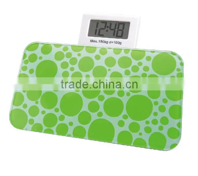 150kg Electronic folding unique mini color printing glass weighing bathroom scale with independent alarm