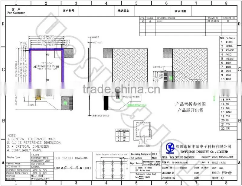1.54 inch 240 x 240 TFT display module TF15412A
