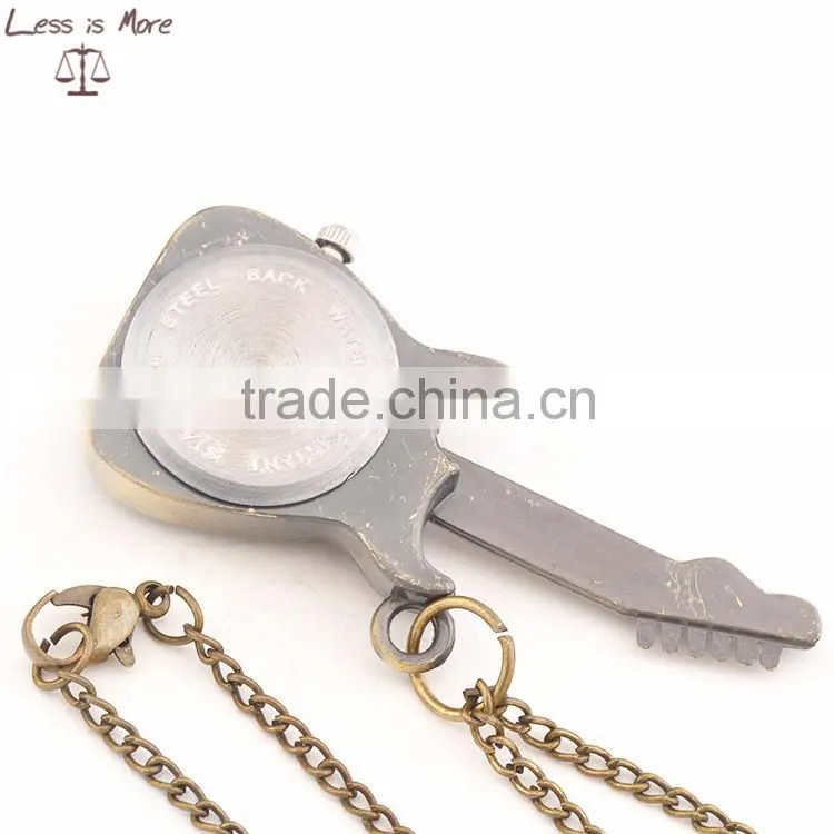 2015 Hot selling low price alloy pocket watch, guitar gold pocket watch