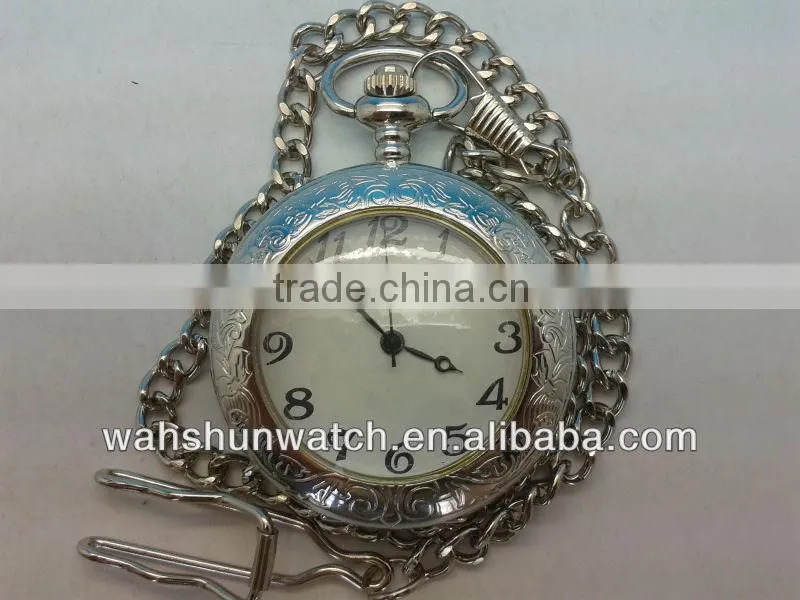 latest trend design steel chain silver color japan movt quartz pocket watch