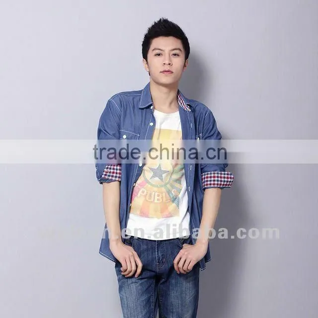Latest brand design European style slim fit casual solid fancy fashion men denim shirts