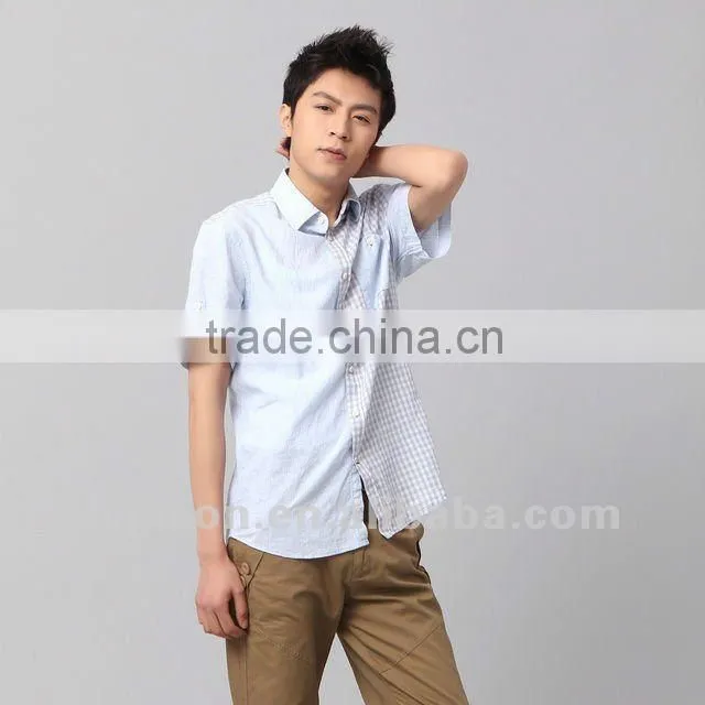 Latest brand design European style slim fit casual plaids trendy fashion short sleeve linen cotton shirts for men